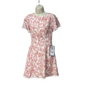 B Darlin Juniors' Floral Flutter Sleeve A-Line Dress, Cream/ Maui Pink,